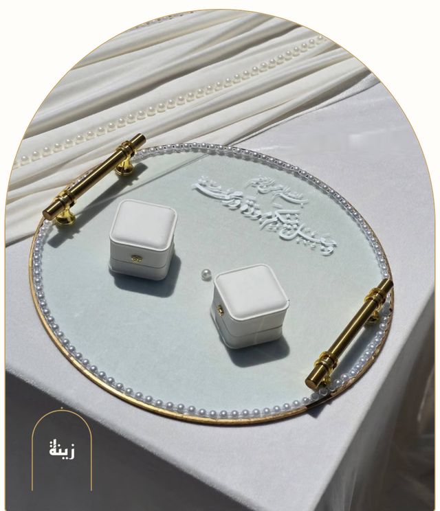 Gilded ring tray with pearls for the marriage contract — Zaina Events Abu Dhabi